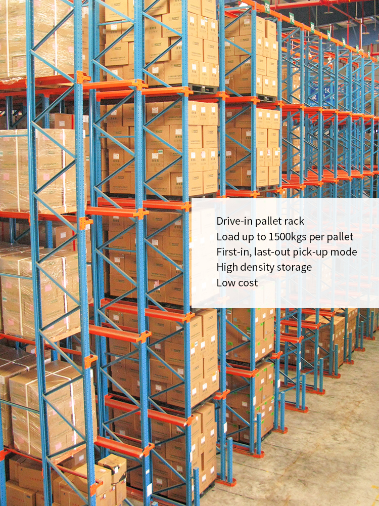 300-1500kgs/Pallet Capacity High Density Drive-in Pallet Racks for Warehouse Shelving
