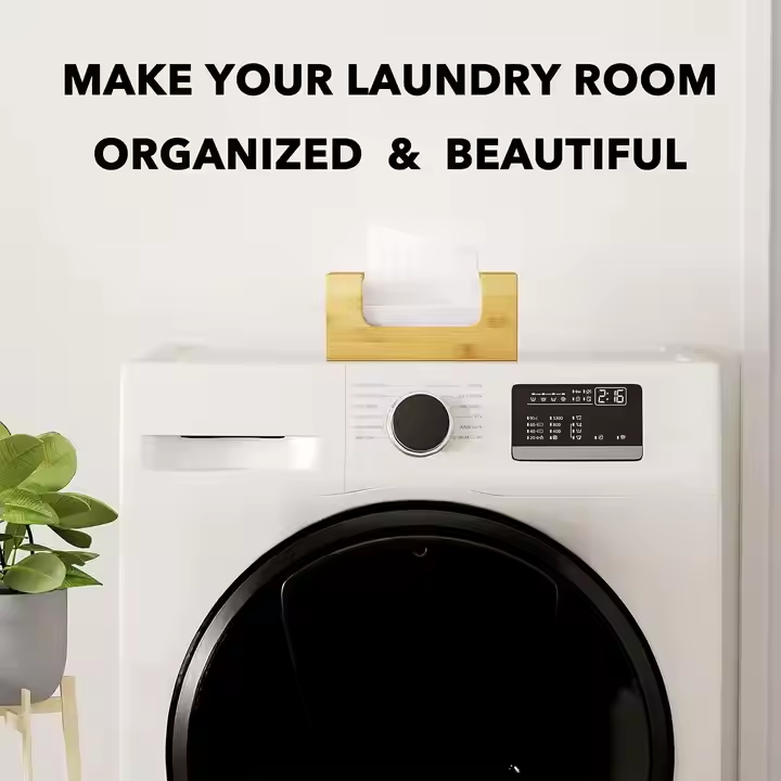 Bamboo Dryer Sheets Storage Box. Organize Your Laundry Softener Sheets. Stylish Container