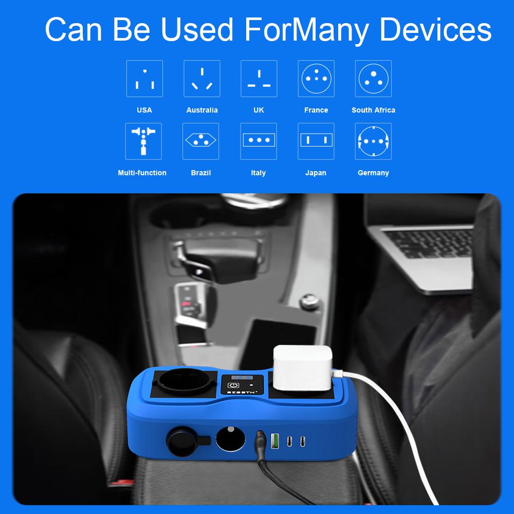 200W Car 12v To 220v Inverter Cigarette Lighter Power Inverter With 2 USB Charger Port