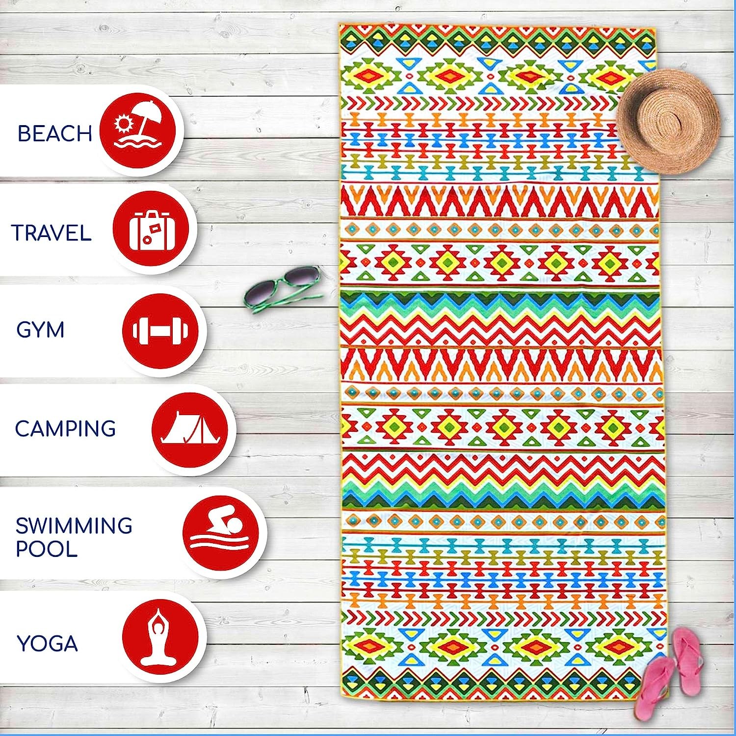 Printed Microfiber Suede Beach Towel Absorbent Soft Durable