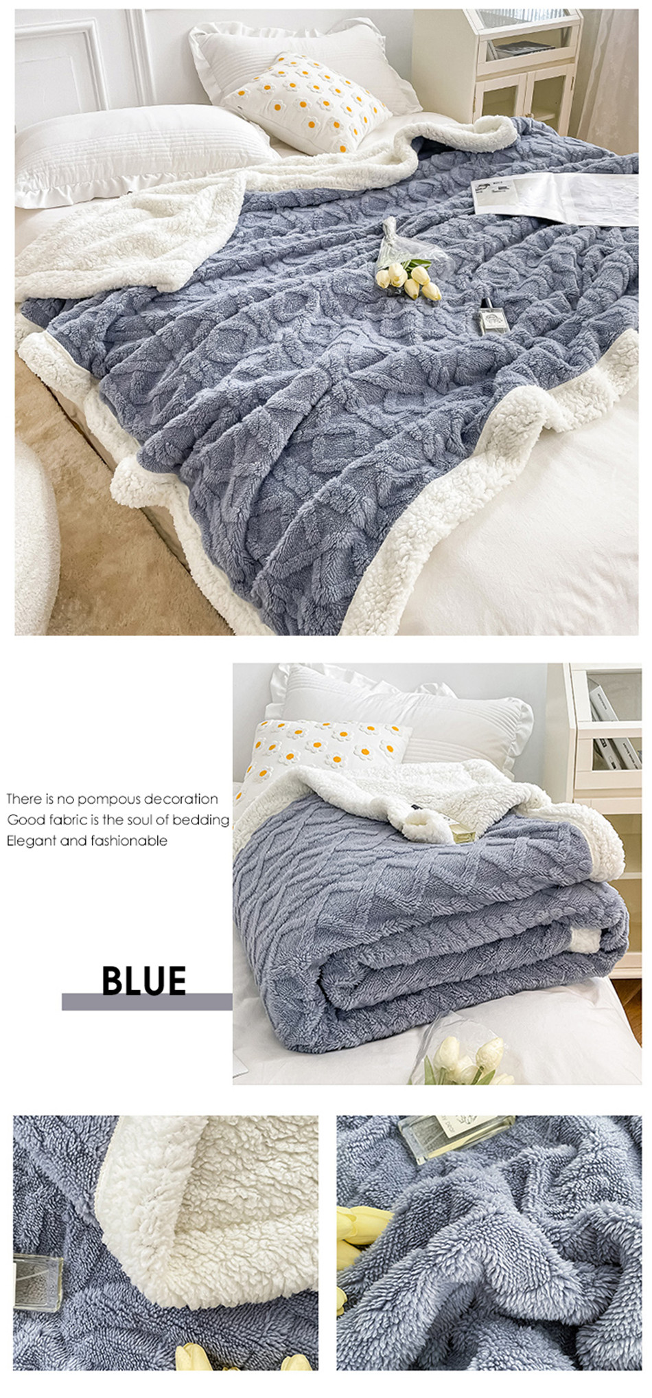 Simple Style Polar Fleece Blanket Double Sided Lamb Cashmere Plaid for Winter Nights