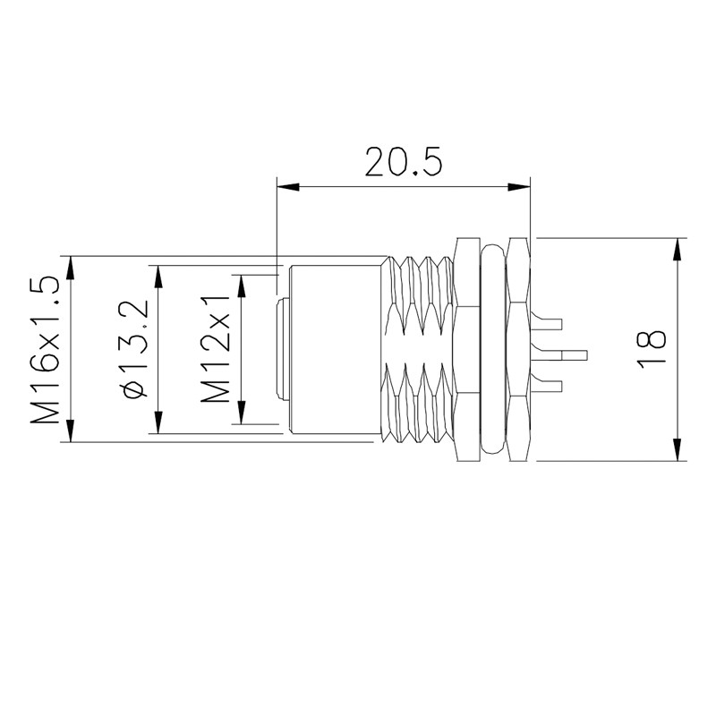 ODM OEM M12 Waterproof Connector Metal Cable 4pin Panel Mount Solder Type