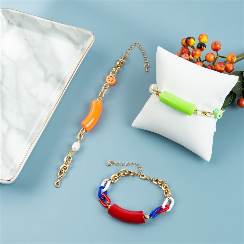 Bamboo Bar Beads Gold Chain Handmade Bracelet Colorful For Independence Day