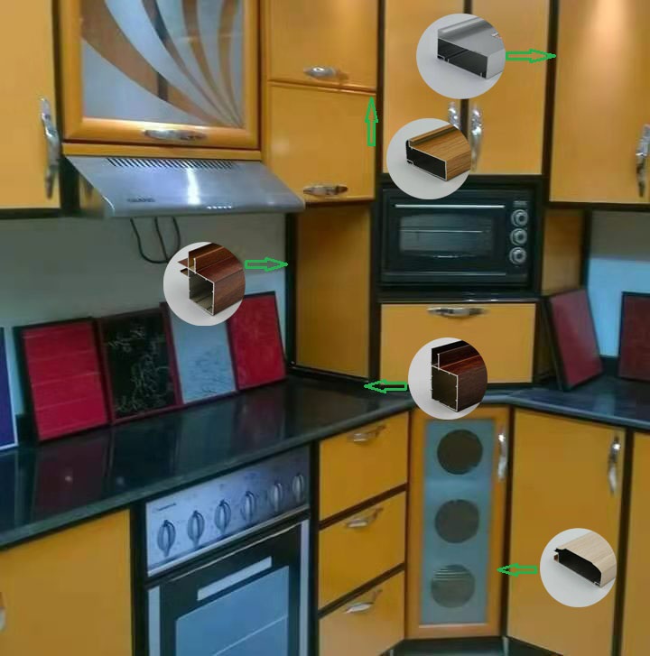 New Design Aluminium Kitchen Cabinet Door Frame Profile For Libya , Egypt , Tunisia , Algeria Market