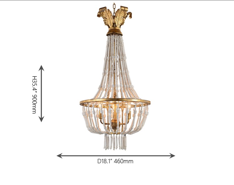 Wrought iron and wood light chandelier fixtures with Wood beads for Kitchen Dining room (WH-CI-40)