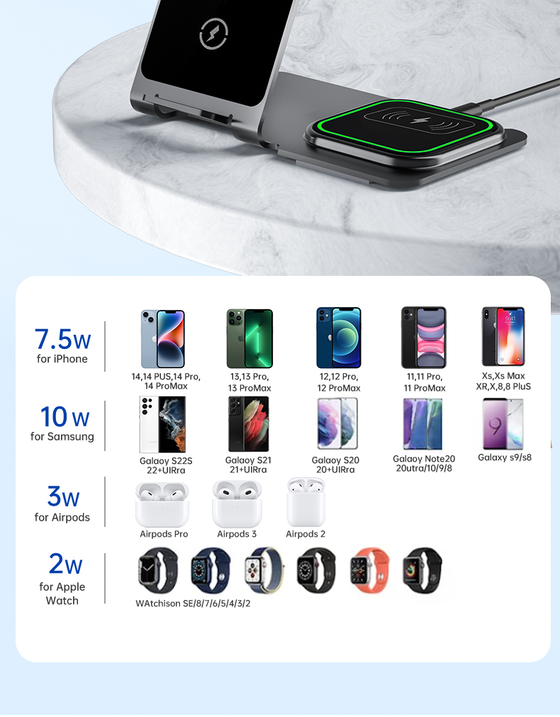3-In -1 Bracket Aluminum Alloy Wireless Charger For Phone Earphone Watches