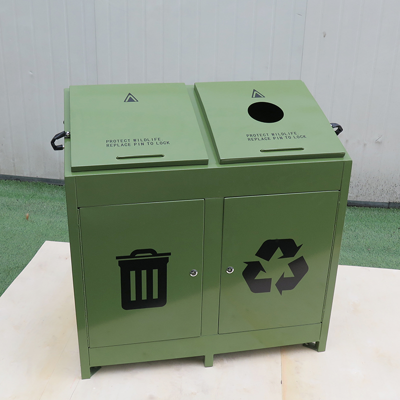2020 New style waste cans price bear proof dust bins two compartments with locks steel metal garbage bins