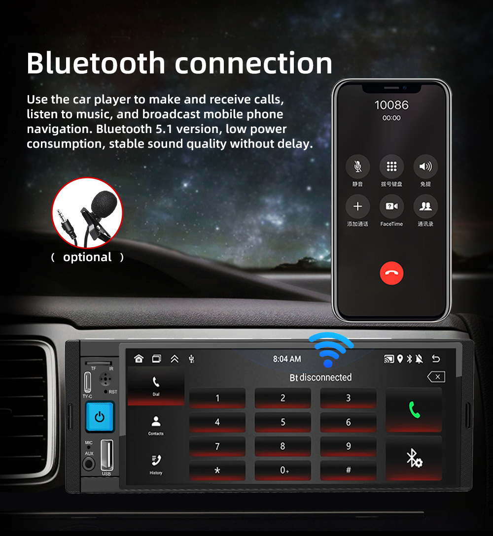 Video Player 6.86" Car Screen Player with Android Auto GPS Navigation and Radio Tuner
