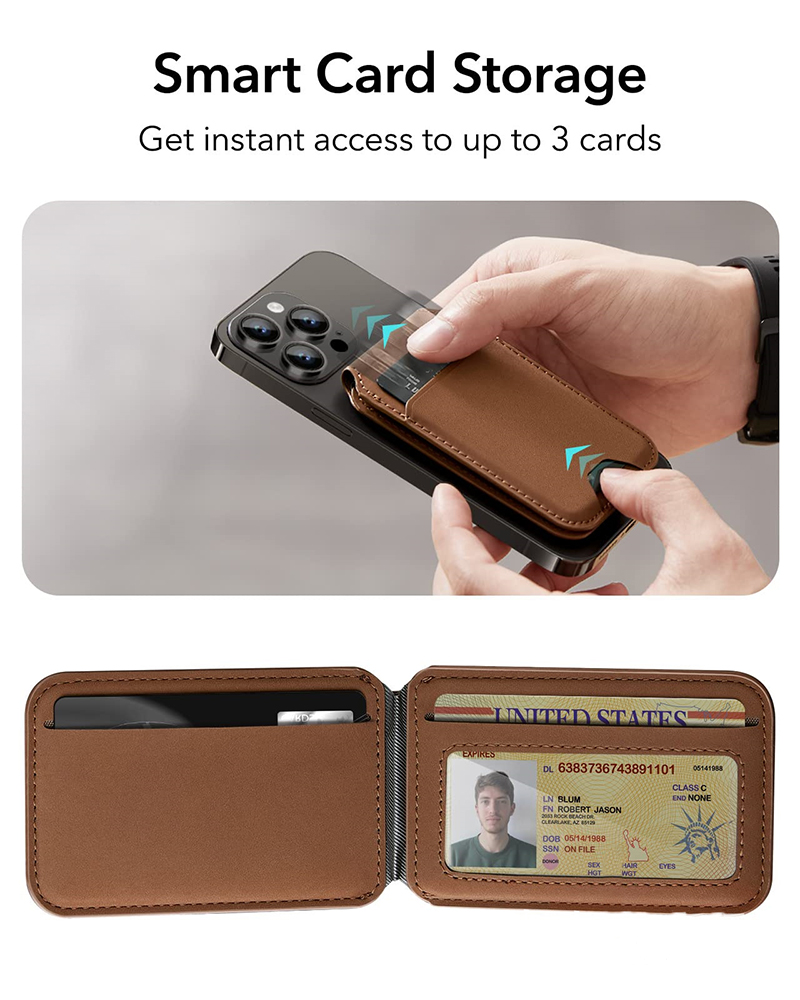 MN-2301 Leather Magnetic Card Holder Low MOQ Mix Models for Magsafe with Bracket Stand