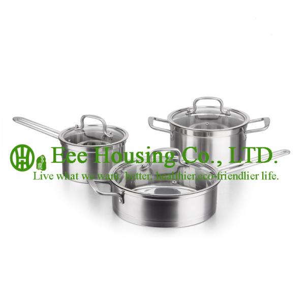 3 pieces stainless steel cooking cookware including fry pan and soup pot and