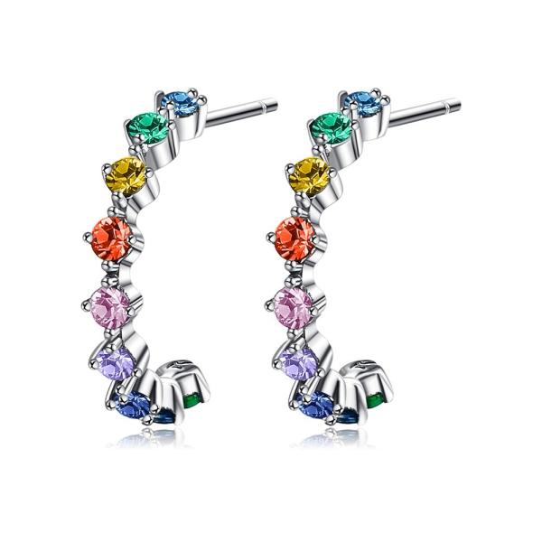 S925 0.6in 1.4g Rainbow Stud Earrings 5A Sterling Silver Medium Size Hoop