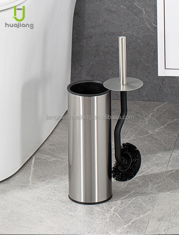 Silver Curved Design Toilet Cleaning Brush with Holder Stainless Steel OEM Acceptable