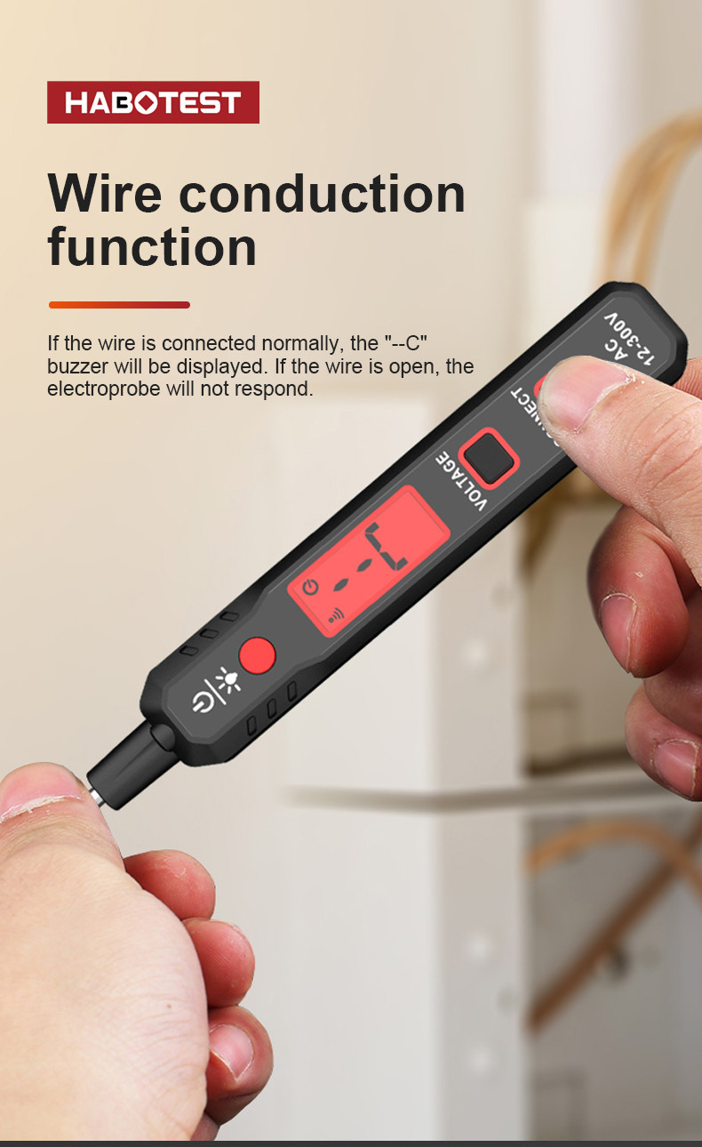 HABOTEST Voltage Detector HT89 AC 300V Sensitive Induction Tester Pen Backlight AC Voltage Tester Sound Light Alarm LCD Display