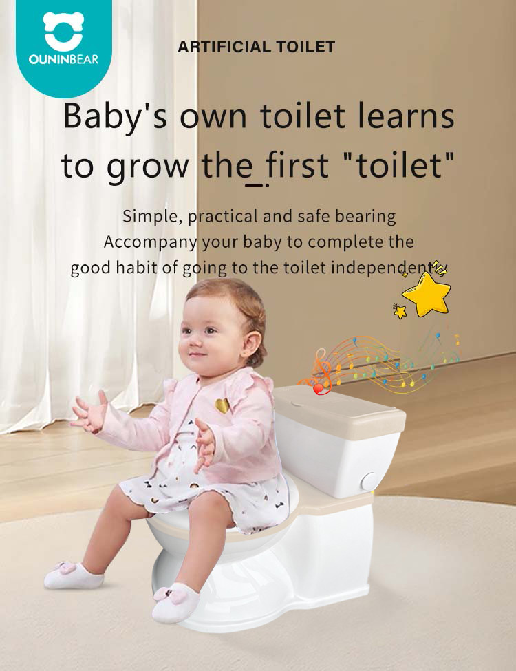 Baby Potty Toilet with Cute Cartoon Design Easy To Clean Kids Potty with Flushing Sound Music