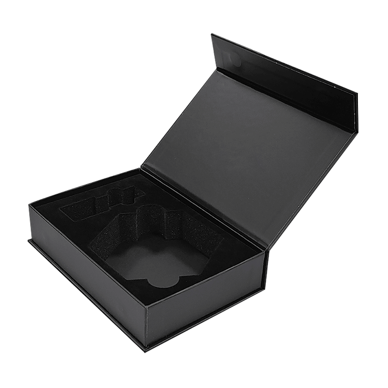 Custom Black Matte Stamped Gold Logo Magnetic Gift Jewelry Paper Box With Foam Insert