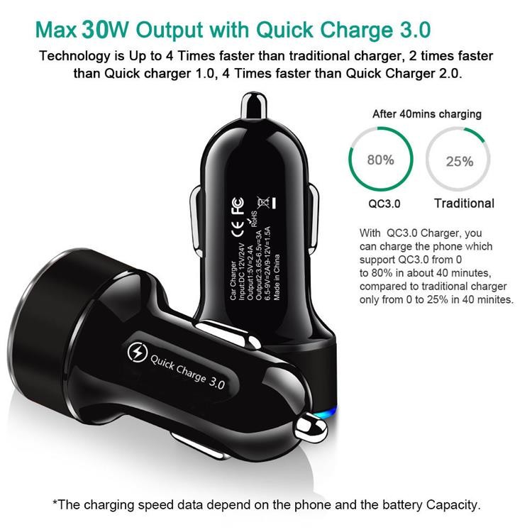 2.4A QC 3.0 Dual Port Car Charger Adapter Universal For IPhone 13 45g