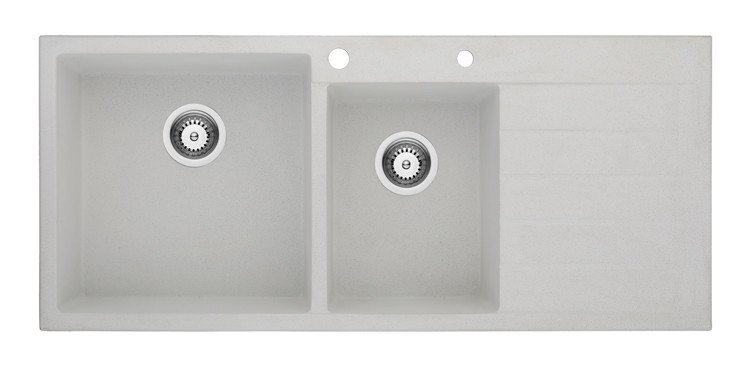 double bowl drop-in solid surface granite composite sink with drainboard