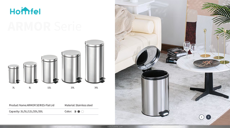 Kitchen Household Bowl lid Trash Can Capacity 3L/5L/12L/20L/30L Standing Stainless Steel Dustbin with Soft Close