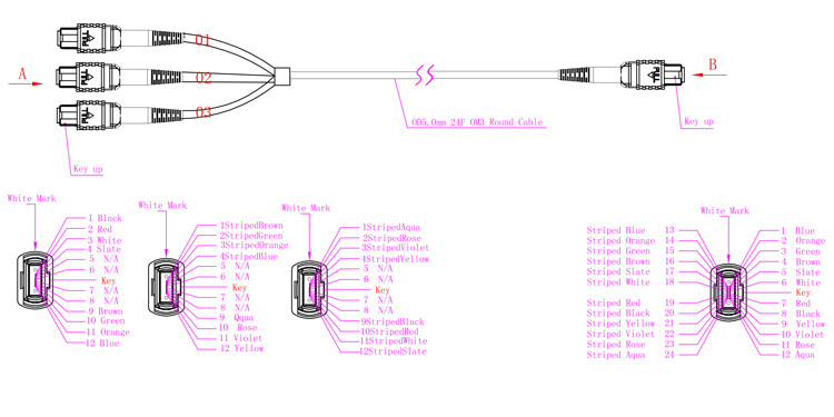 Customize Low Loss Up To 288 Fibers SM And MM MPO MTP Shuffle Cable