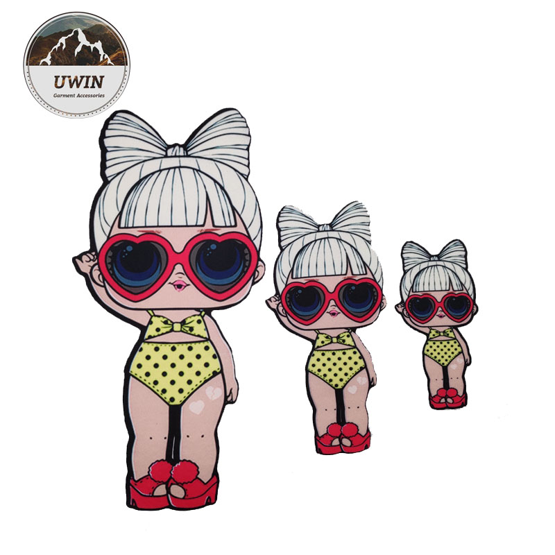 Doll Sequins Custom Woven Patches 5CM Size Sew On Backing For Clothing