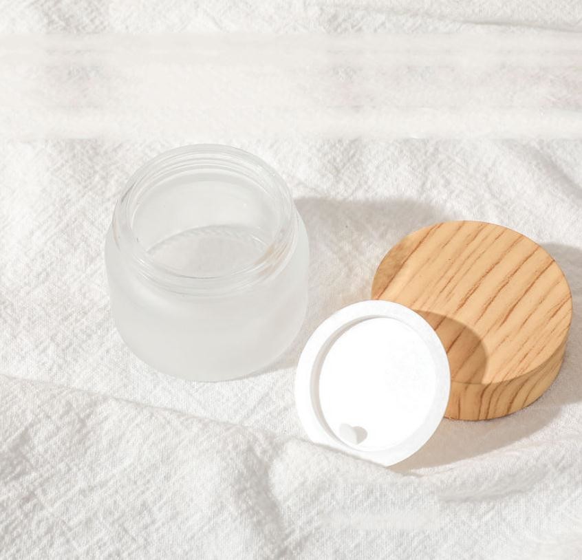 Glass lotion bottles with bamboo design matte glass 30g 50g 100g