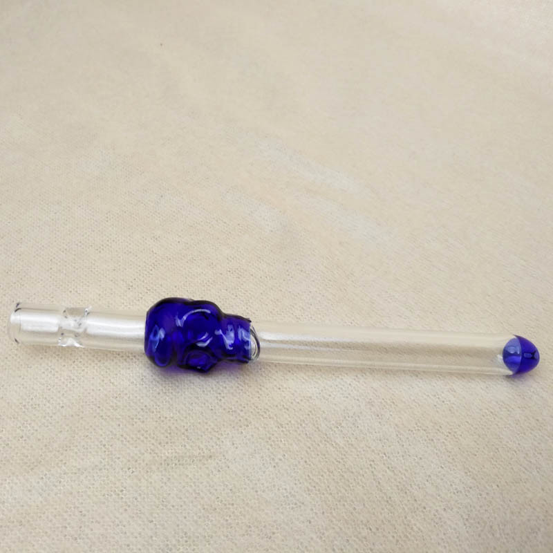 Skull Chillum One Hitter Glass Smoking Pipe For Dry Herb 5.1 Inch Length