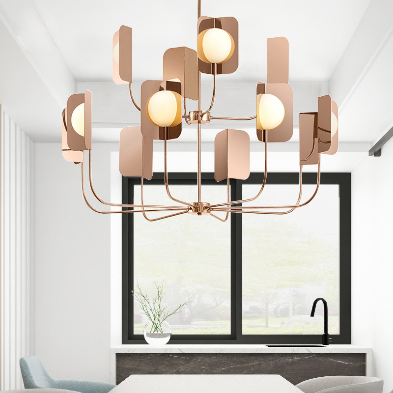 Nordic rose chandelier Metal G9 Led Living Room Plate Shiny Bedroom LEAF Chandelier(WH-MI-344)