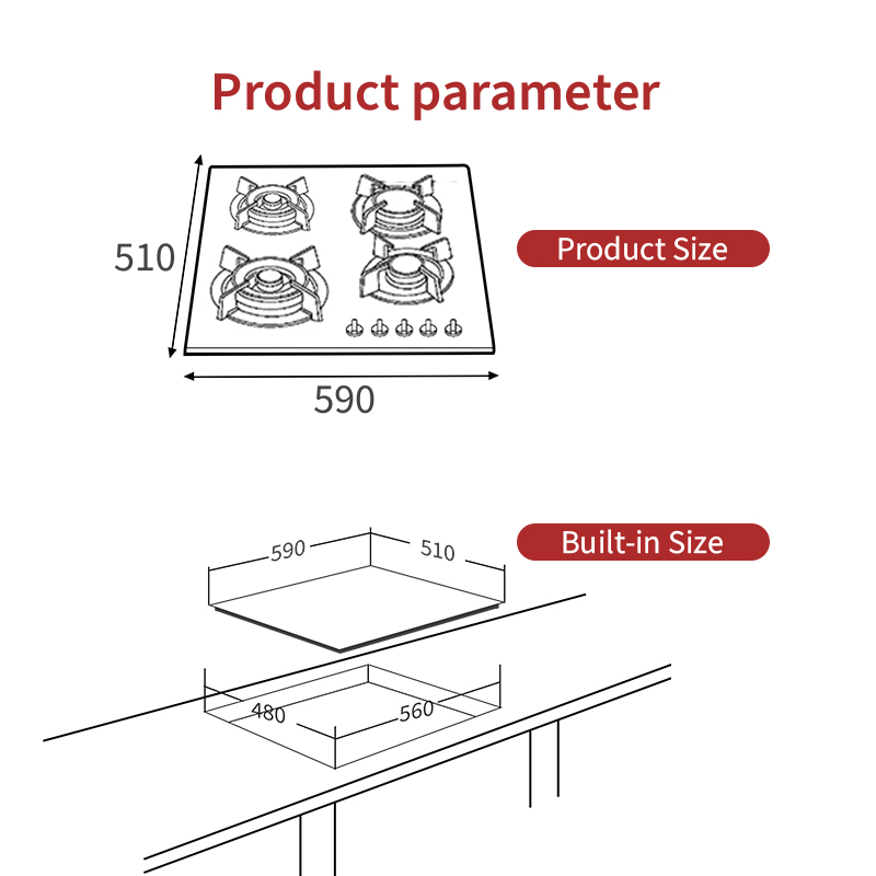 Top Glass Kitchen Built In Gas Hob Smart Cooktop 4 Burner For Household