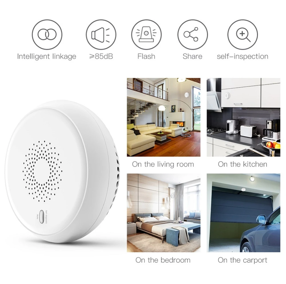 Plastic Cover Smart Alarm Smoke Zigbee Detector Tuya App Control Household Sensor