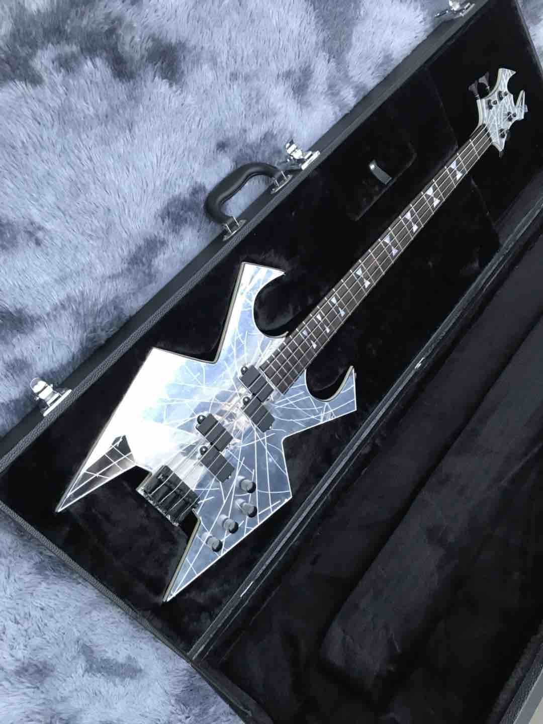 Neck Through Body Ebony Fingerboard 4 Strings Crack Mirror Electric Bass Guitar