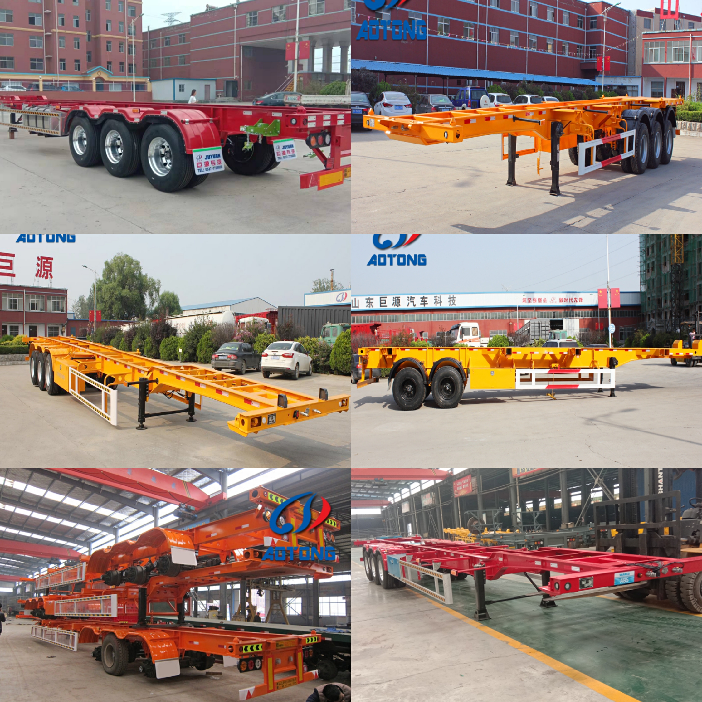 Custom Colors 20-60 Tons 2 3 4 Axles Skeleton Semi Truck Trailer 20ft 40ft Container Chassis Semi Trailer