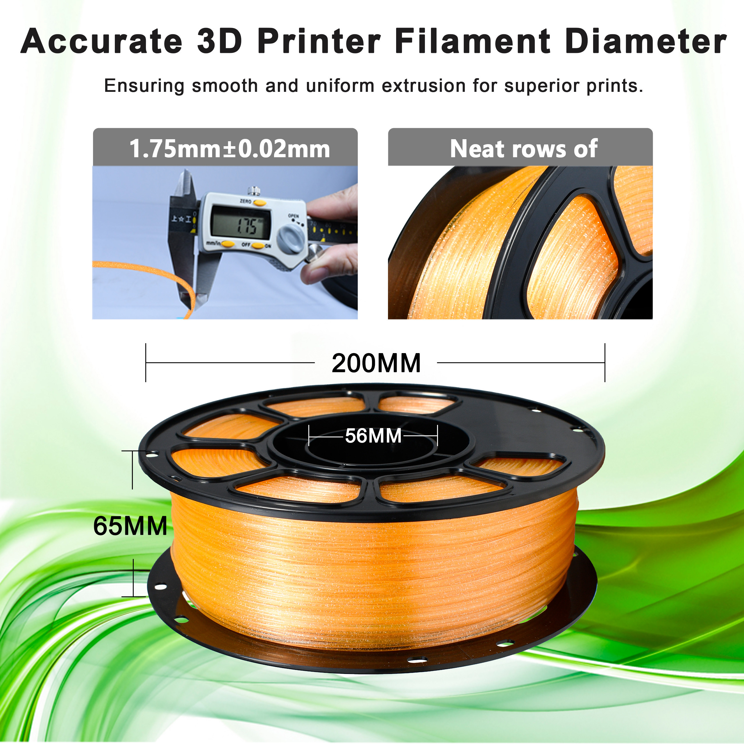 iBOSS PLA+ Filament 100% Bubble Free Toughness Enhanced Glitter Orange For 3D Printing