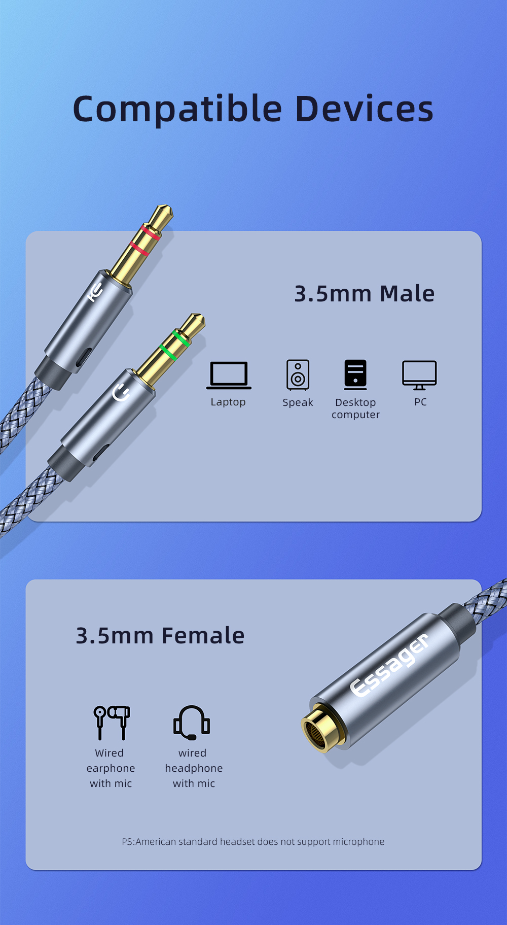 2 In 1 3.5MM Audio Cables Supporting Headphone Microphone Speaker