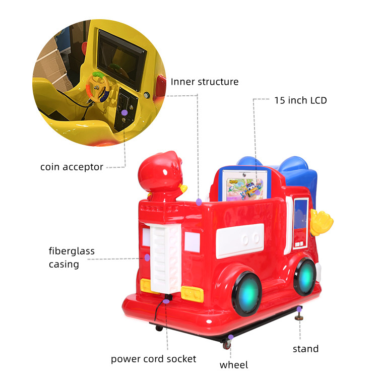 Fiberglass Car Kiddie Ride 1 Seat Fire Engine Theme For Children