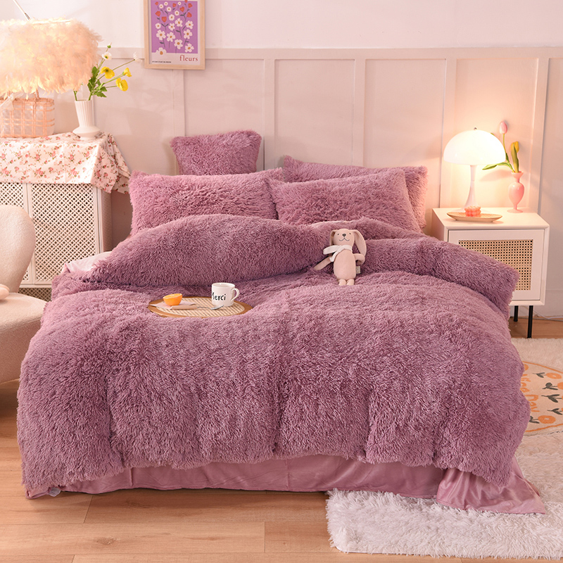 All-groups Rainbow Color Fur Velvet Fluffy Plush Soft Bedding Sheet Set for Kids Girl