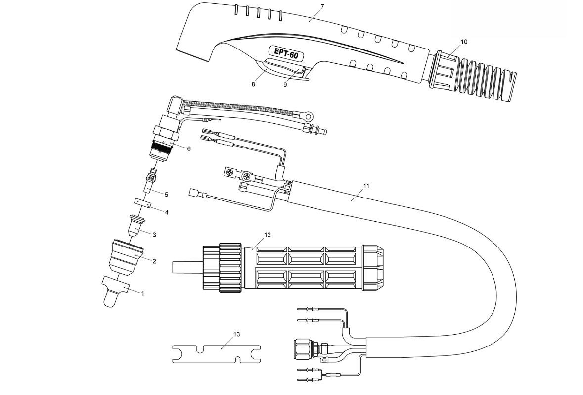Copper Pt 60 Plasma Torch 4.5-5.5 Bar Air Pressure 5 Meter Standard Length