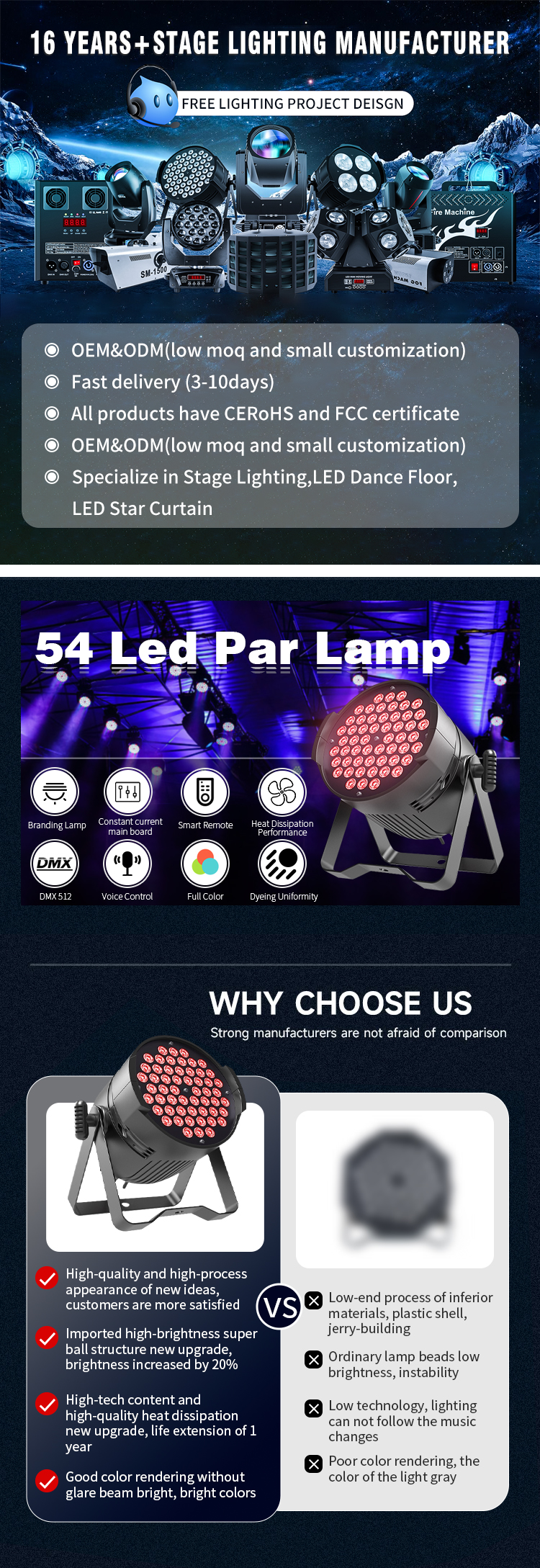 50000 Hours Working Lifetime RGB Wash Light Slim LED Par Can Stage Lights for Stage