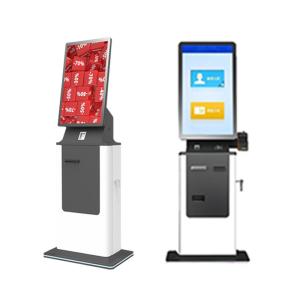 China 27/32 Inch Self Service Kiosk Terminal Ticket Printing Cash Receive Card Dispensing and Passport Scanning Functions on sale
