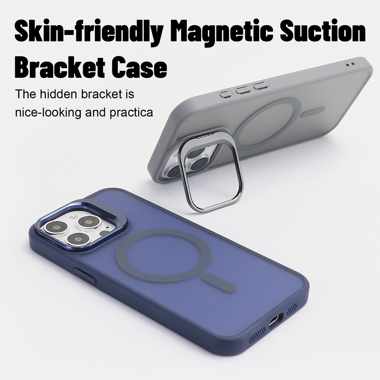 TPU PC Metal Camera Stand Magsafe Phone Case Translucent Back Cover
