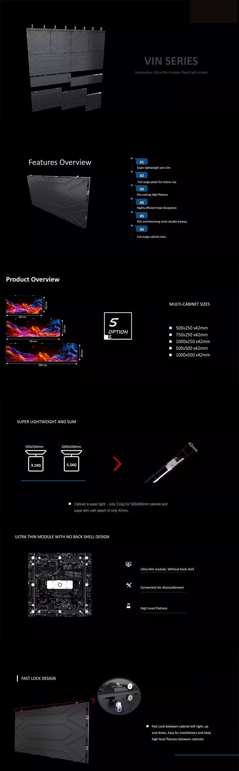 Ultra Thin Indoor 1000x250mm Die Cast Aluminum Frame Fixed Led Display P1.9