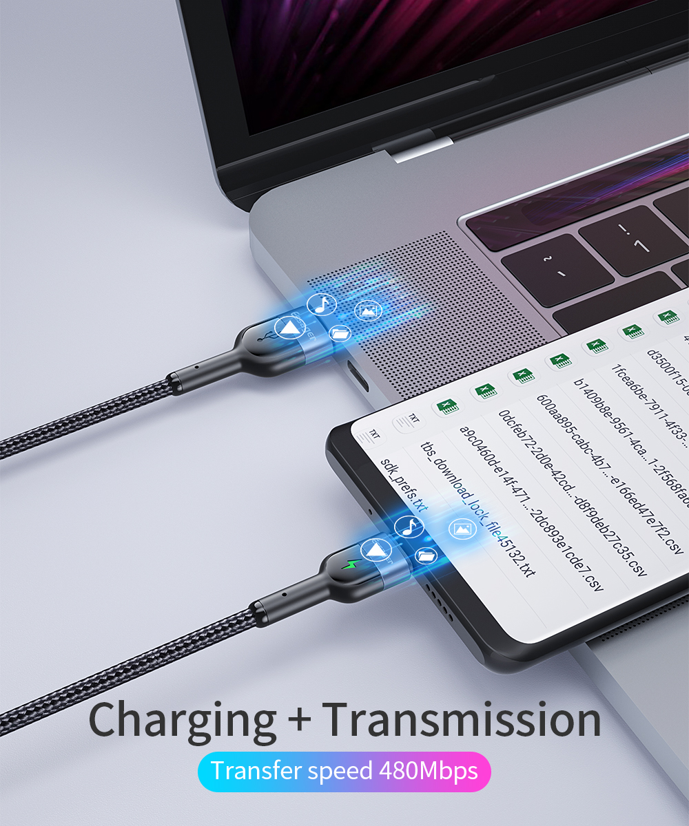 LED Mobile Charging Cable Nylon Fabric Braided Fast Charging Micro USB Data Cables 0.5M 1M 2M