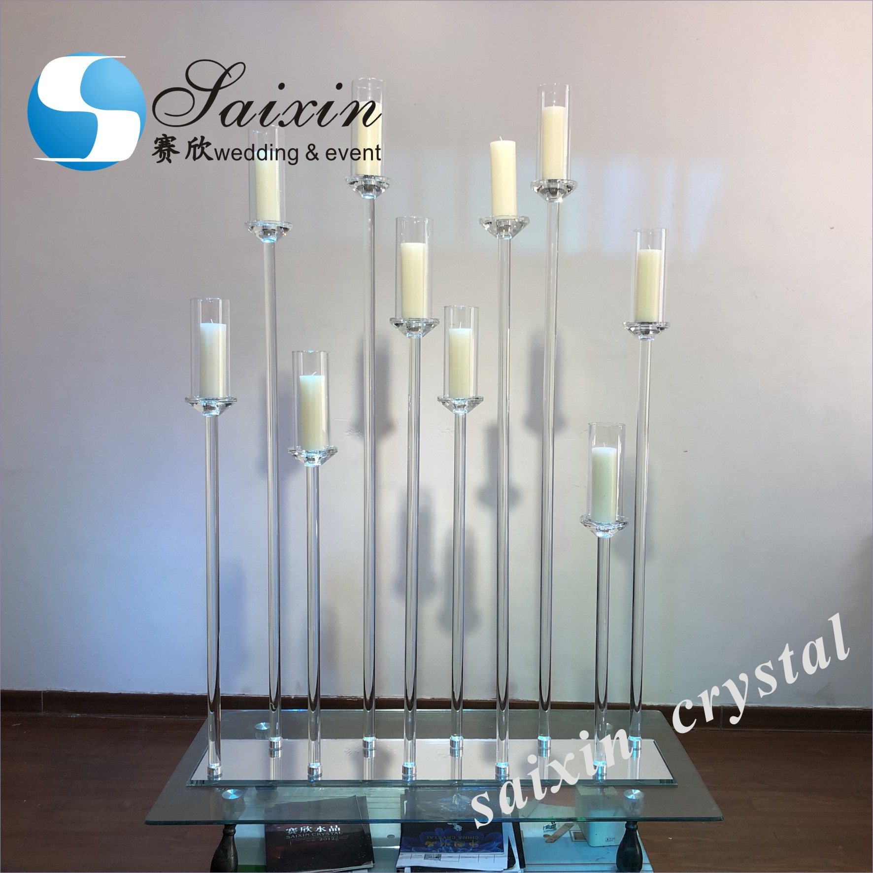 Hot selling Tall crystal candelabra for wedding table centerpieces