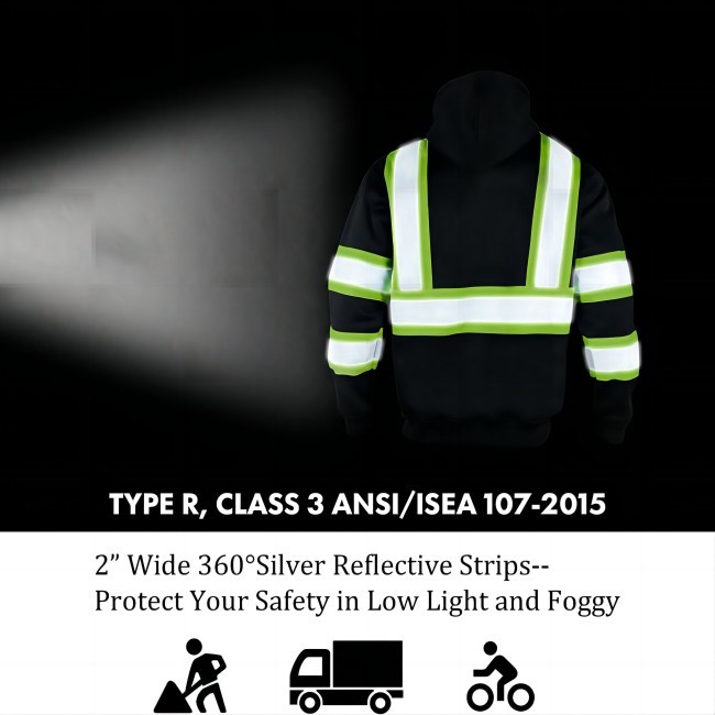 100% Polyester Safety Reflective Jacket Winter Reflective Workwear With Hoodies ANSI
