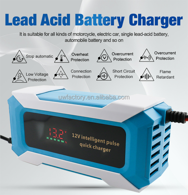 Electric Vehicle E-bike Scooter 12V 24V 12A 6A Fast Charge Lead-Acid Battery Charger Made of PC Fireproof Material