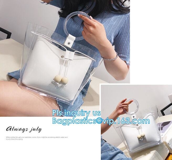 reusable eco friendly tote transparent pvc shopping bag, shopping cluth PVC beach bag with zipper, eco-freindly Promotio