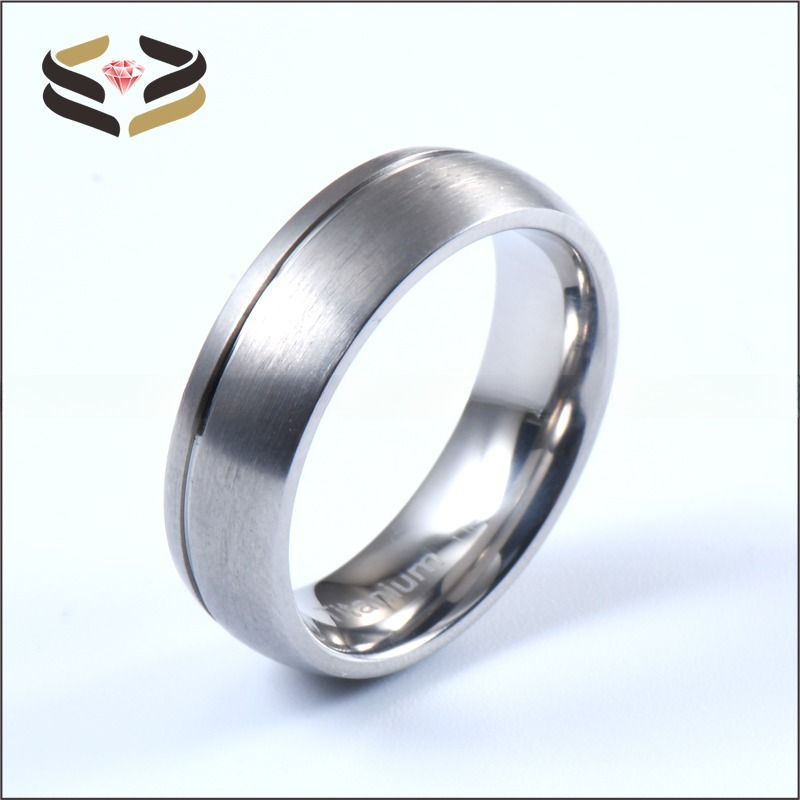 Titanium Engagement Wedding Band Ring Offset Groove Matte Brushed 6mm 8mm for Men Women