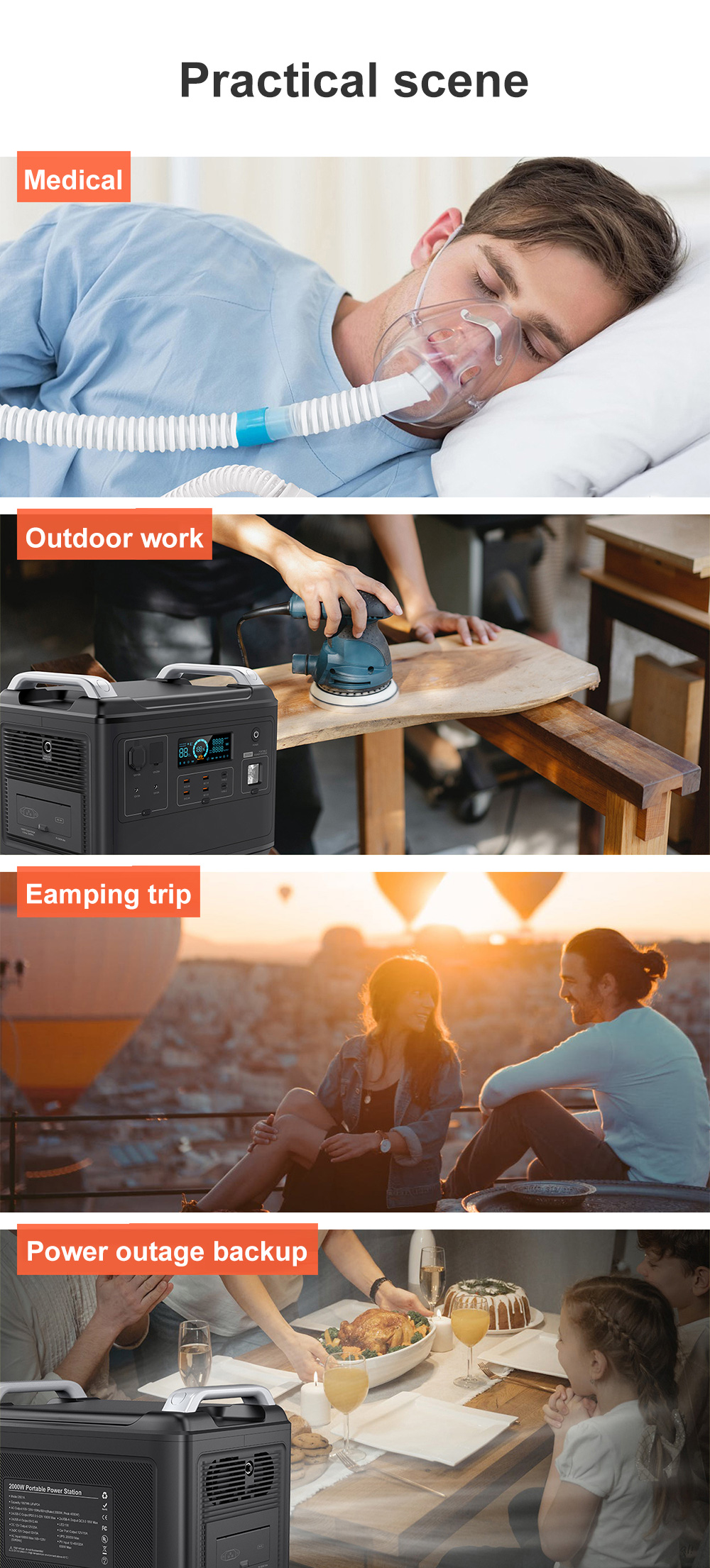 Battery Lithium Portable Power Station For Refrigerator Tv 2000Wh Wireless Charger