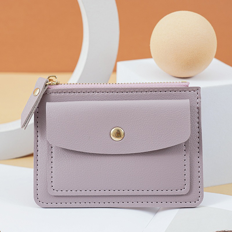 Personalized PU Leather Card Holder Wallet for Women Metal Bead Custom Logo Personalized