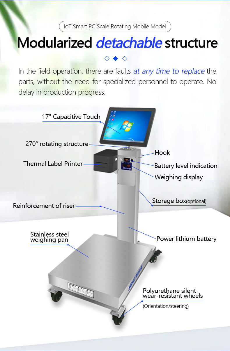 Metals Industrial Weighing Scale with 15-inch Touch Screen Rotating Table and Wheels