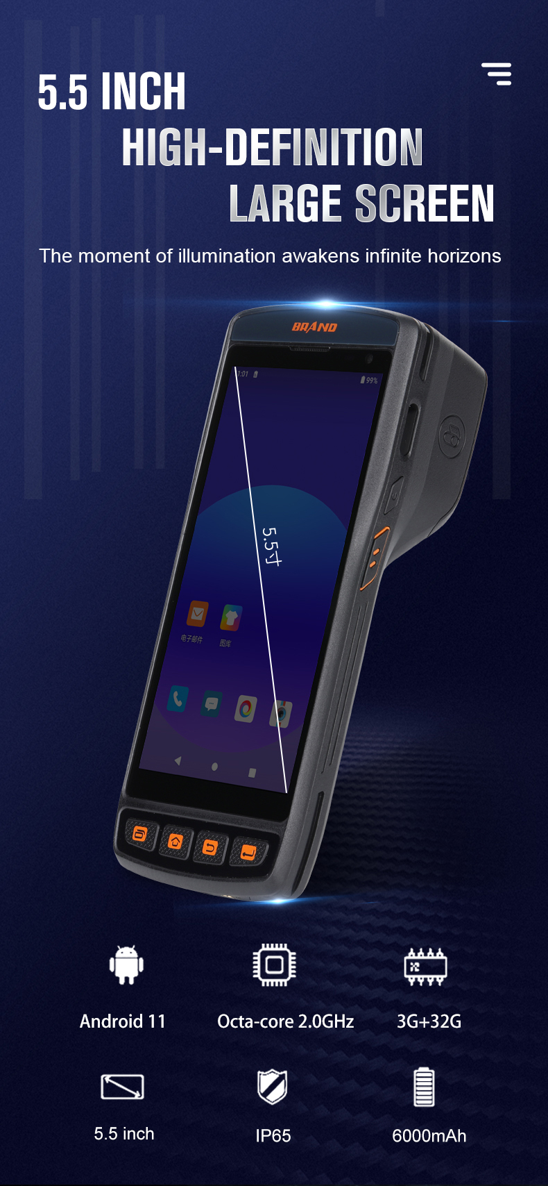 Android 11 PDA Android Industrial Handheld Terminal Rugged Pda Built-In Printer Barcode Scanner